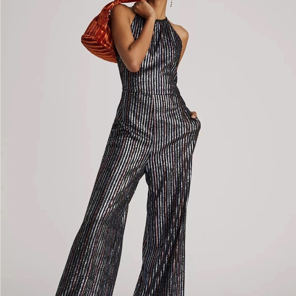 Anthropologie Maeve Disco Halter Jumpsuit